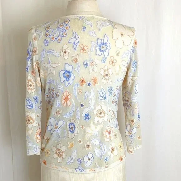 Sigrid Olsen Tan Cardigan Sweater with Metallic Accents Size Small - Picture 6 of 10